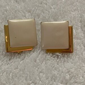 Monet Clip on Chic Cream and Gold Square Earrings